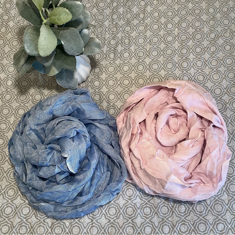 *FREE w bundle! Set‎ of two NWT Blue & Pink Scarves w white fringe BYby Bamboo